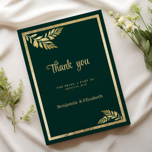 Invitation Merci luxueux en feuille dorée vert foncé