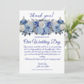 Invitation Merci Mariage à fleurs bleu aquarelle (Debout devant)