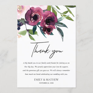 INVITATION MERCI MARIAGE BLANC BLANC BURGUNDY FLORA BUNCH