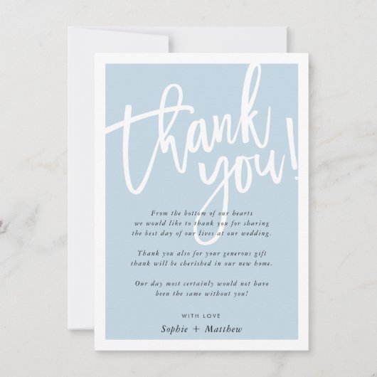 Invitation MERCI mariage brosse lettré script oeuf canard (Devant)