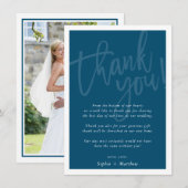 Invitation MERCI mariage brush lettré script bleu foncé (Devant / Derrière)