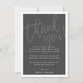 Invitation MERCI mariage brush lettré script gris foncé (Devant)