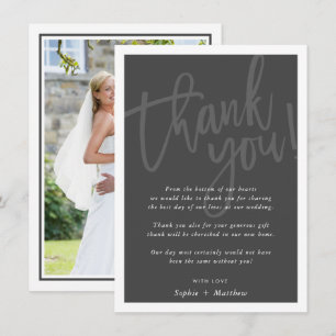 Invitation MERCI mariage brush lettré script gris foncé