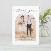Invitation MERCI mariage couple photo arche moderne (Debout devant)