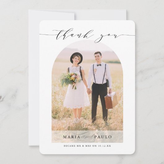 Invitation MERCI mariage couple photo arche moderne (Devant)