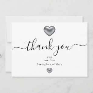 Invitation Merci Mariage de coeur argenté