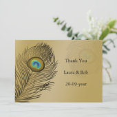 Invitation Merci mariage du paon or (Debout devant)