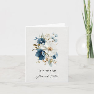 Invitation Merci Mariage floral bleu et blanc