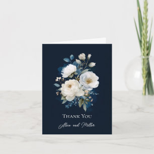 Invitation Merci Mariage floral bleu et blanc