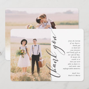 Invitation MERCI mariage photo calligraphie moderne côté