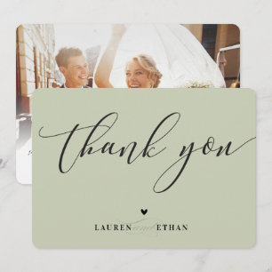 Invitation MERCI mariage photo élégant matcha vert sauge