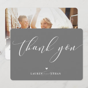 Invitation MERCI mariage photo élégante calligraphie gris