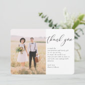 Invitation MERCI mariage photo note calligraphie moderne (Debout devant)