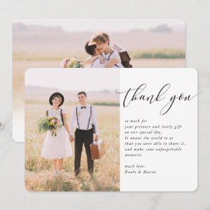 Invitation MERCI mariage photo note calligraphie moderne