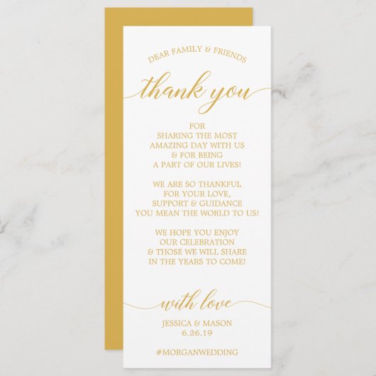 Invitation Merci Mariage Place Gold (Devant / Derrière)