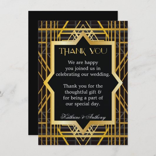 Invitation Merci Mariage style Gatsby (Devant / Derrière)