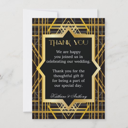 Invitation Merci Mariage style Gatsby (Devant)