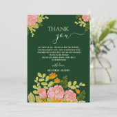 Invitation Merci Mariage vert foncé floral (Debout devant)