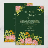 Invitation Merci Mariage vert foncé floral (Devant / Derrière)