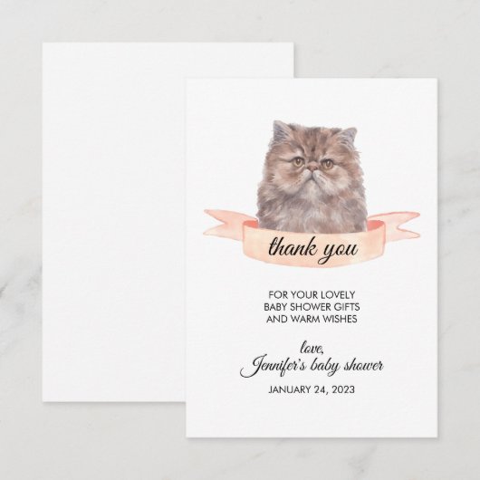 Invitation Merci moderne du chat perse (Devant / Derrière)