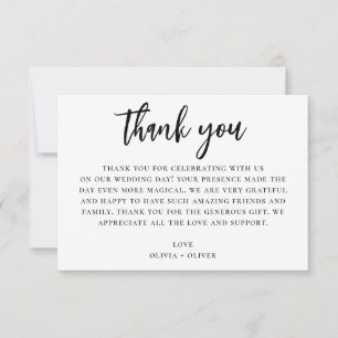 Invitation Merci noir et blanc. Note de mariage moderne