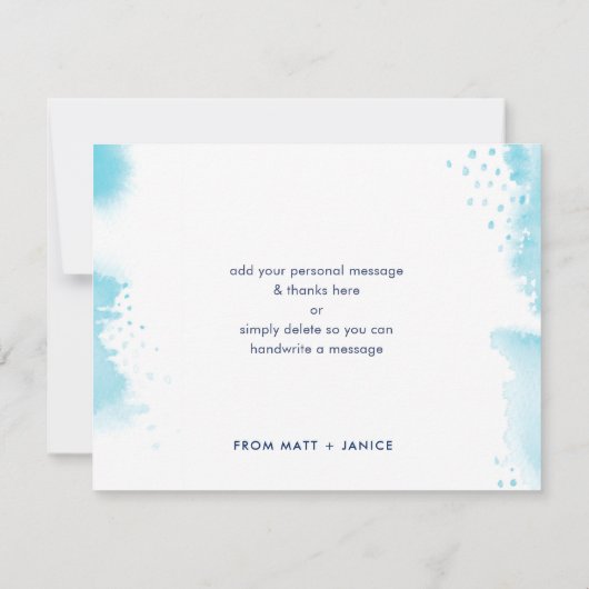 Invitation MERCI NOTE aquarelle bleu aqua lettrée main (Dos)