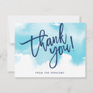Invitation MERCI NOTE aquarelle bleu aqua lettrée main