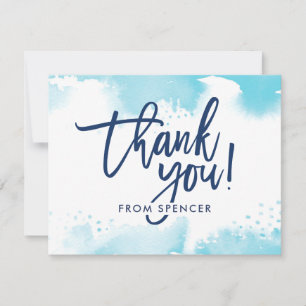 Invitation MERCI NOTE aquarelle bleu aqua lettrée main