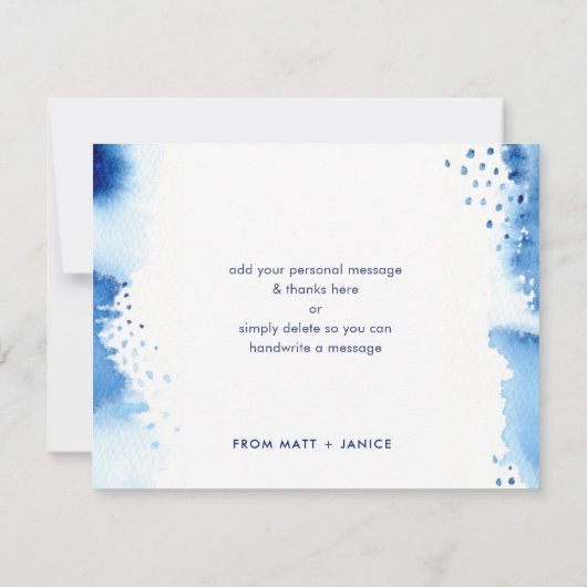 Invitation MERCI NOTE aquarelle bleu foncé lettrée main (Dos)