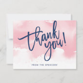 Invitation MERCI NOTE aquarelle en rose pâle et lettrée (Devant)