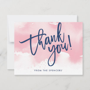 Invitation MERCI NOTE aquarelle en rose pâle et lettrée