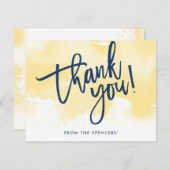 Invitation MERCI NOTE aquarelle jaune lettrée main (Devant / Derrière)