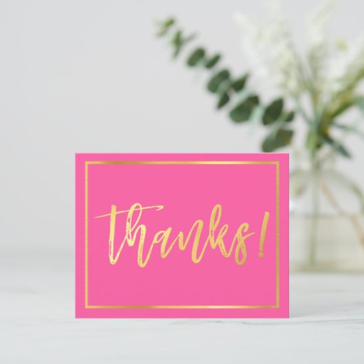 Invitation MERCI NOTE mignon main lettré or script rose (Debout devant)