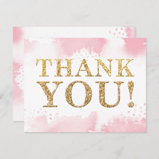 Invitation MERCI NOTE or moderne parties scintillant rose aqu (Devant / Derrière)