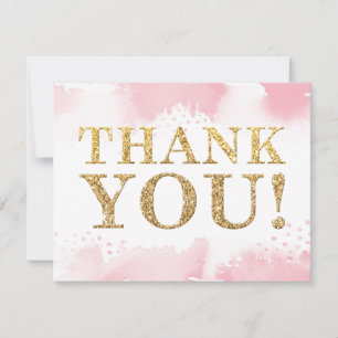 Invitation MERCI NOTE or moderne parties scintillant rose aqu