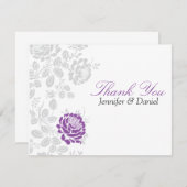 Invitation Merci Notes Lavender et Grey Damask (Devant / Derrière)