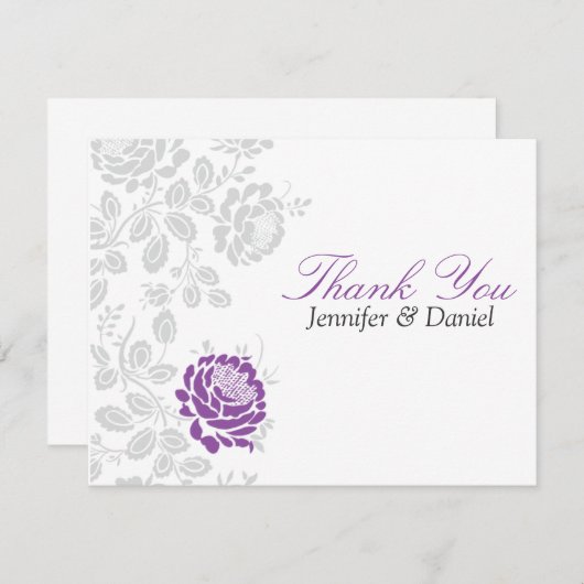 Invitation Merci Notes Lavender et Grey Damask (Devant / Derrière)