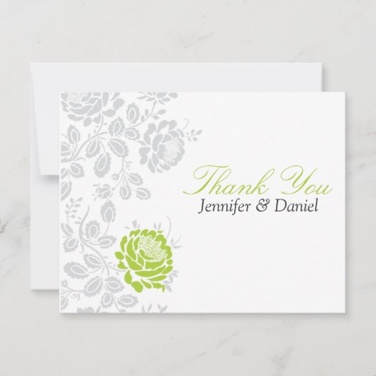 Invitation Merci Notes Lime et Grey Damask (Devant)