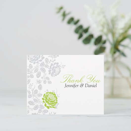 Invitation Merci Notes Lime et Grey Damask (Debout devant)