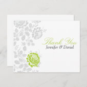 Invitation Merci Notes Lime et Grey Damask (Devant / Derrière)