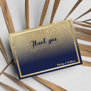 Invitation Merci pailleté ombré or et bleu marine de luxe
