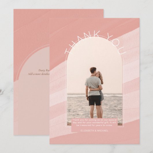 Invitation Merci PHOTO À Rayures Rose Dusty Contemporain (Devant / Derrière)