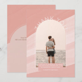 Invitation Merci PHOTO À Rayures Rose Dusty Contemporain