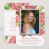 Invitation Merci photo commémoratif - Aquarelle rose (Devant / Derrière)