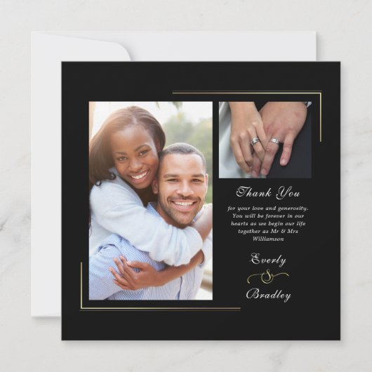 Invitation Merci photo Dark Black Gold White Script (Devant)