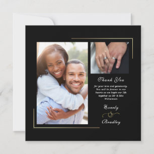 Invitation Merci photo Dark Black Gold White Script