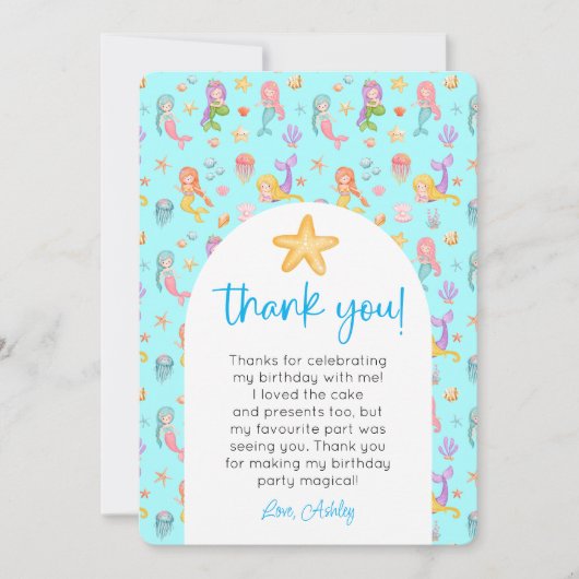 Invitation Merci photo de l'anniversaire de la Sirène (Devant)