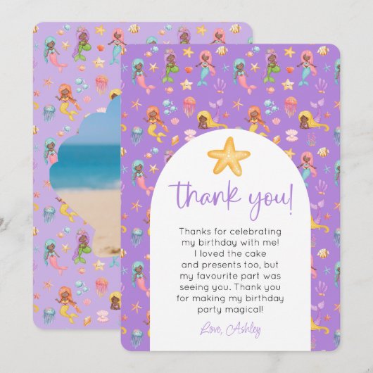 Invitation Merci photo de l'anniversaire de la Sirène (Devant / Derrière)