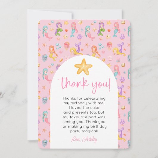 Invitation Merci photo de l'anniversaire de la Sirène (Devant)