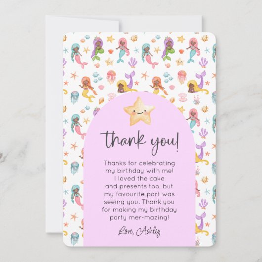 Invitation Merci photo de l'anniversaire de la Sirène (Devant)